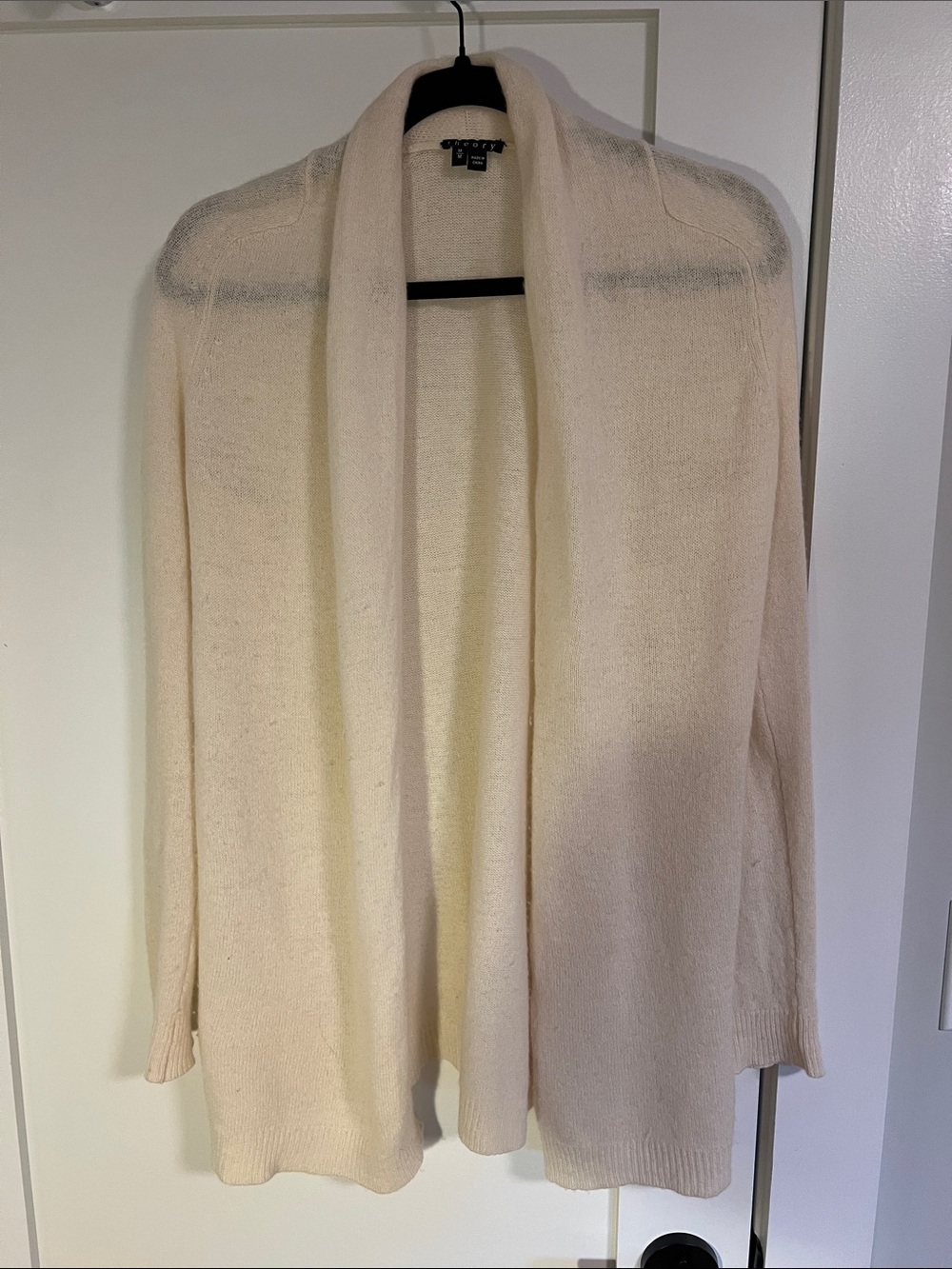 Theory Open-Front Cashmere Cream Knit Cardigan